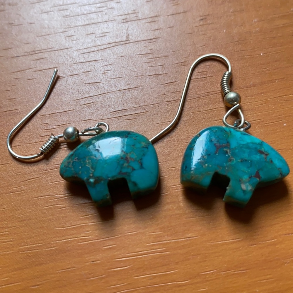 Turquoise Zuni bear earrings
